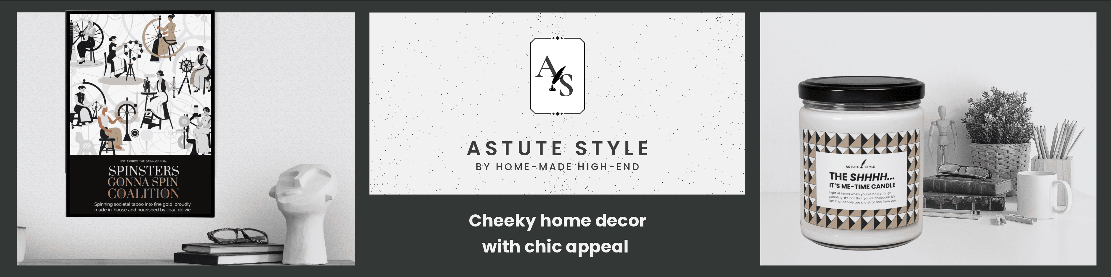 Astute Style Home Decor line of products introduction banner to Etsy shop