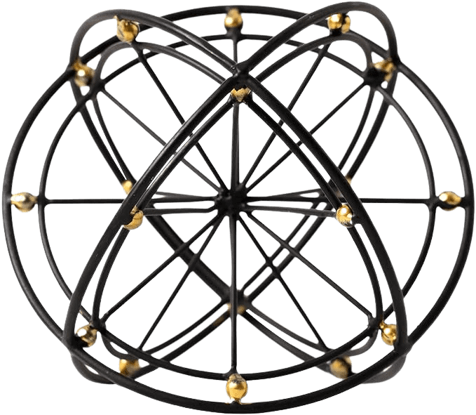 Black and gold geometric orb tabletop sculpture